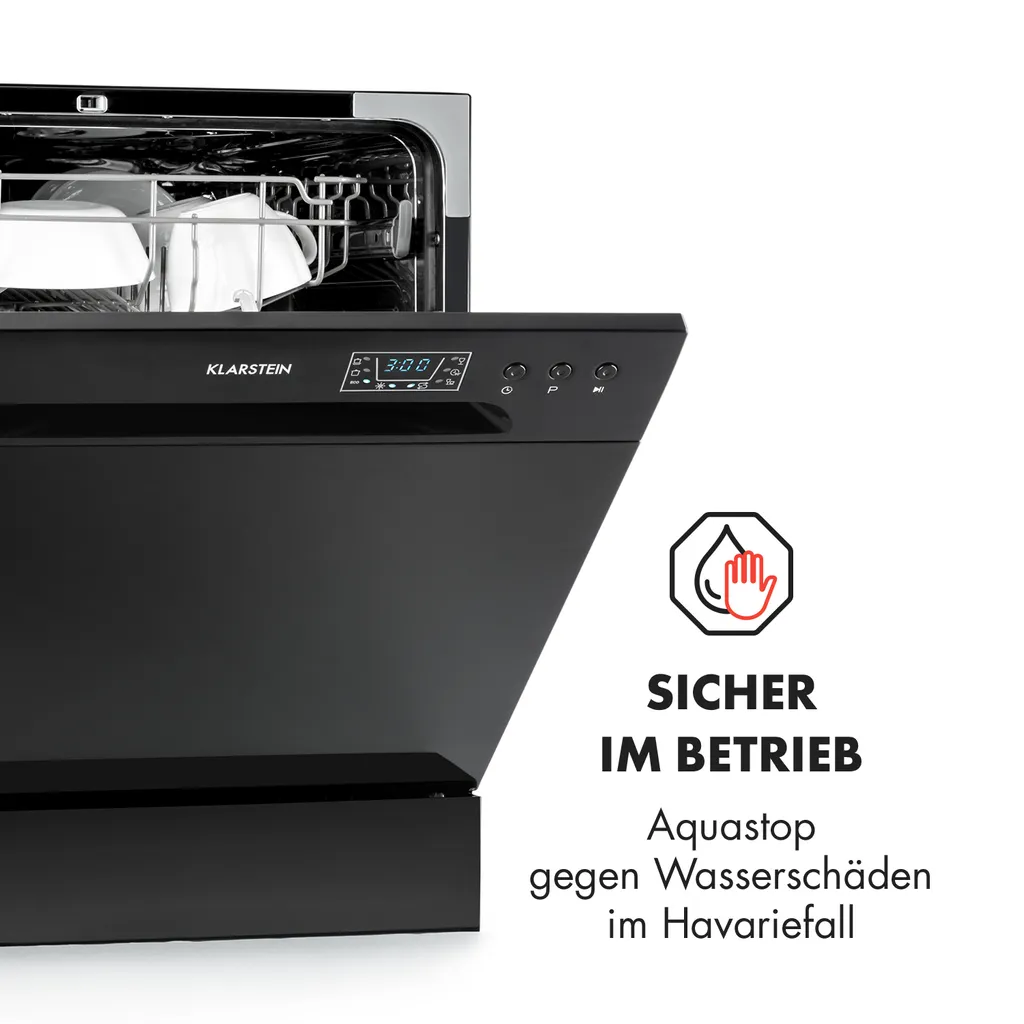 Klarstein Spülmaschine 55 Cm Geschirrspüler Freistehend Teilintegriert - 206 KWh/Jahr - 8 Maßgedecke - 6 Programme - Aquastop - Schwarz Einbau Geschirrspüler Spülmaschine Einbaugeschirrspüler Einbauspülmaschine - Image 4