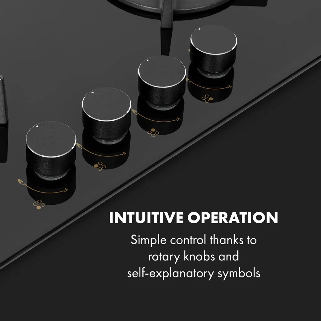 Klarstein Goldflame 4 Gaskochfeld , 4-flammig , Autark , 60 Cm , Einbau , Messing-Brenner , Erdgas/Propangas , Sicherheitsventile , Automatische Abschaltung , Topfträger Aus Gusseisen , Inkl.Schlauch Und Druckminderer , Glaskeramik Ø 8 Mm , Schwarz - Image 4