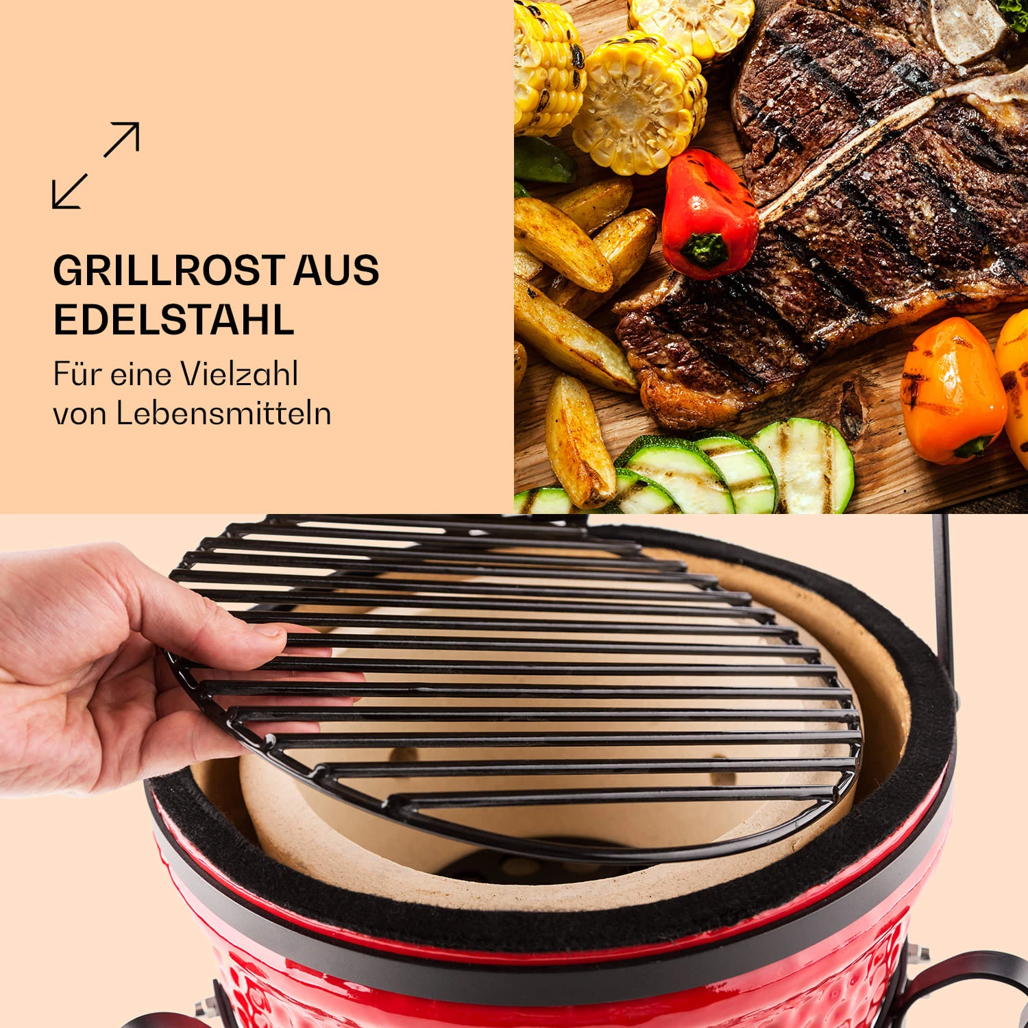 Princesize Kamado-Grill Keramikgrill Edelstahl-Grillrost Smoker BBQ - Image 3