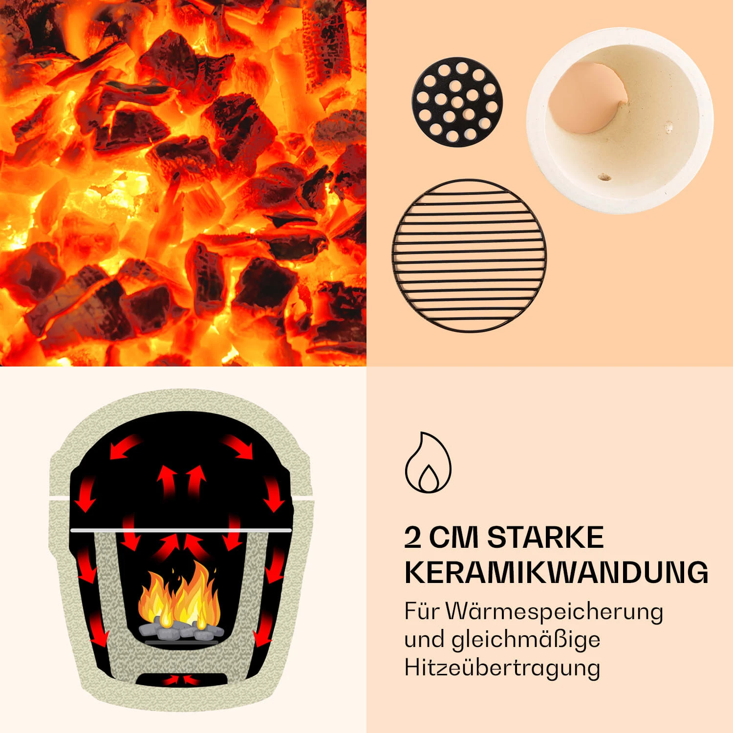 Princesize Kamado-Grill Keramikgrill Edelstahl-Grillrost Smoker BBQ - Image 4