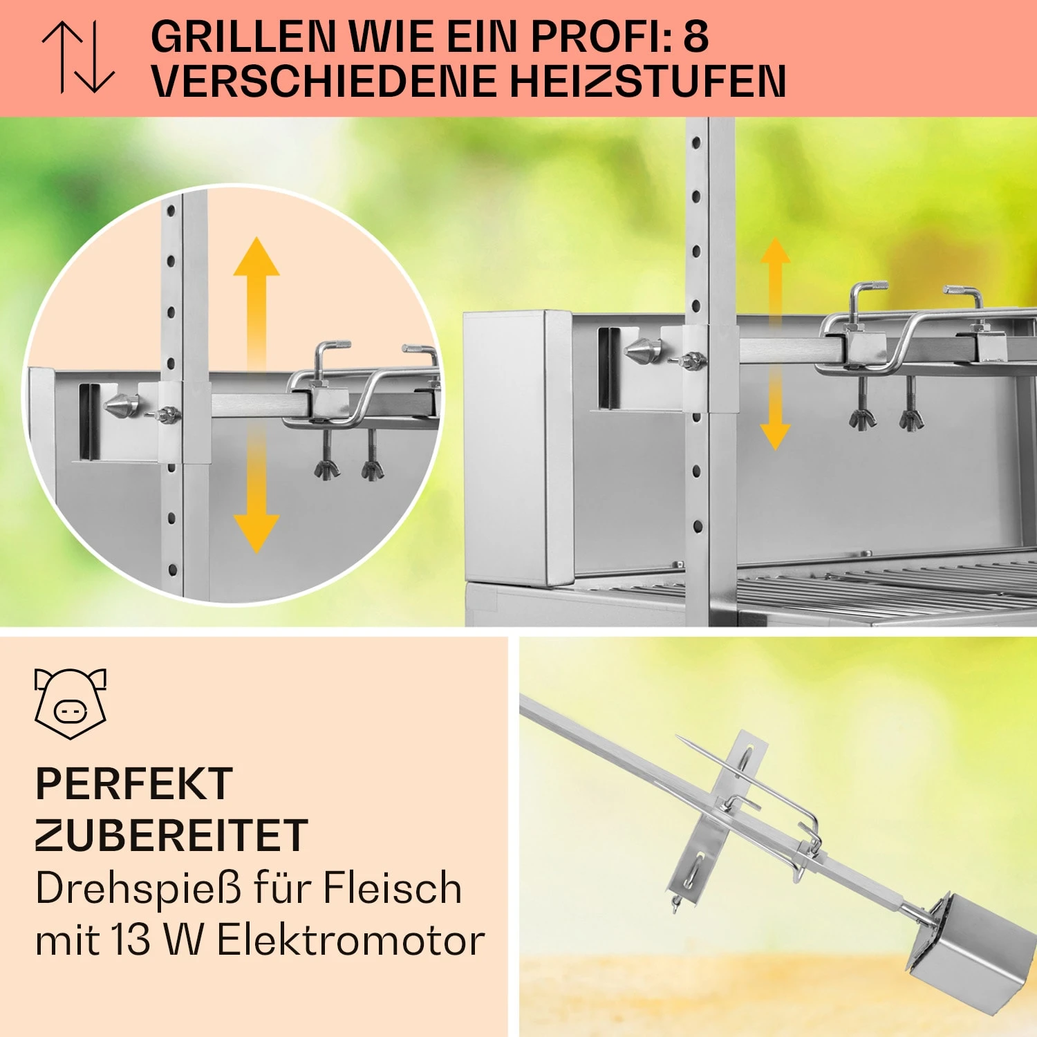 Sauenland Pro Spanferkelgrill Drehspieß 13W 4 Rollen Edelstahl - Image 3