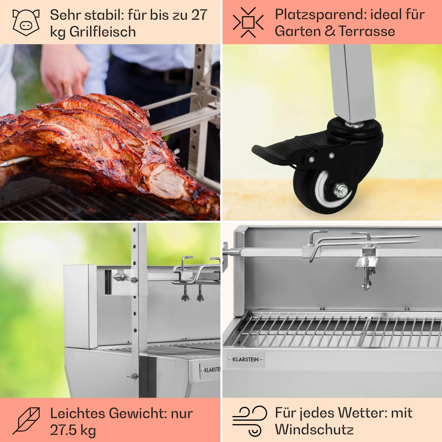 Sauenland Pro Spanferkelgrill Drehspieß 13W 4 Rollen Edelstahl - Image 5