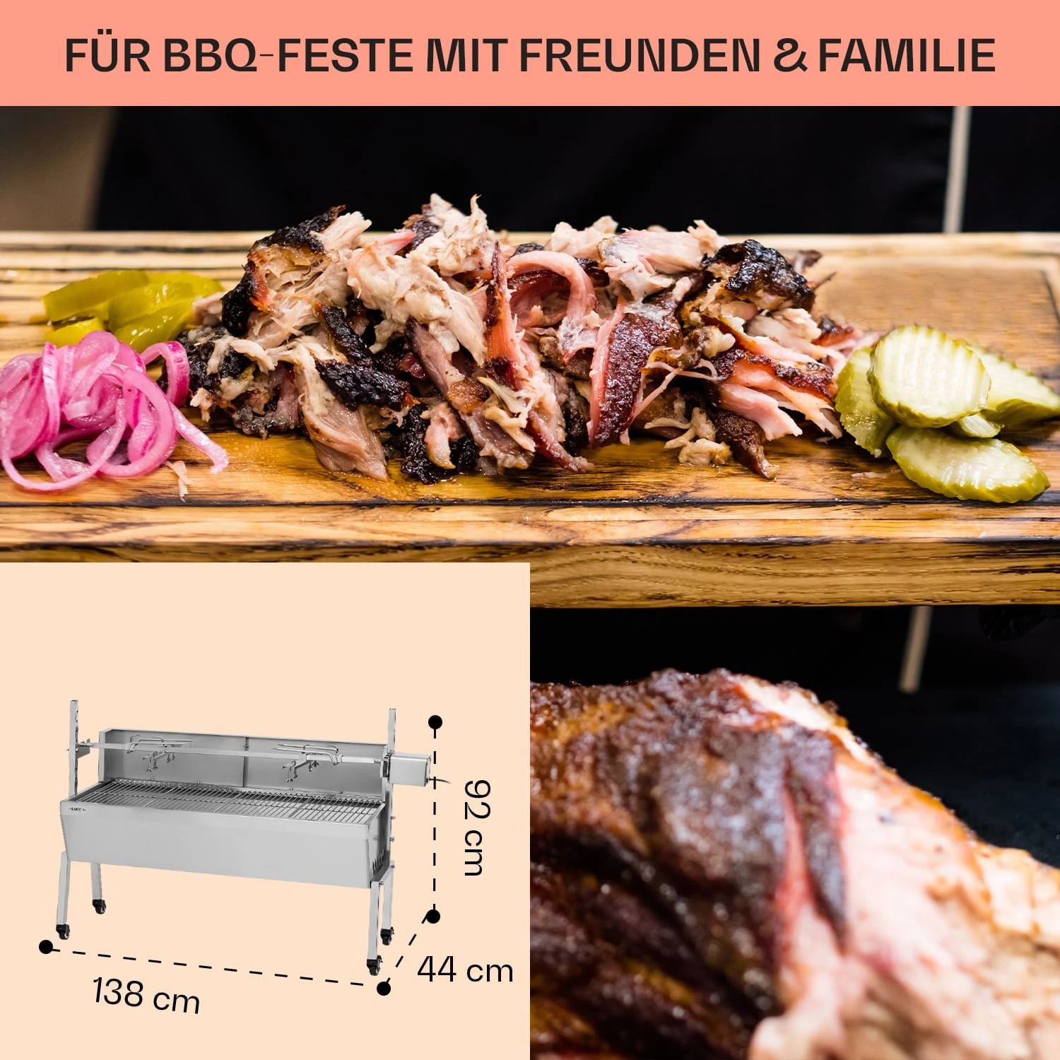 Sauenland Pro Spanferkelgrill Drehspieß 13W 4 Rollen Edelstahl - Image 6