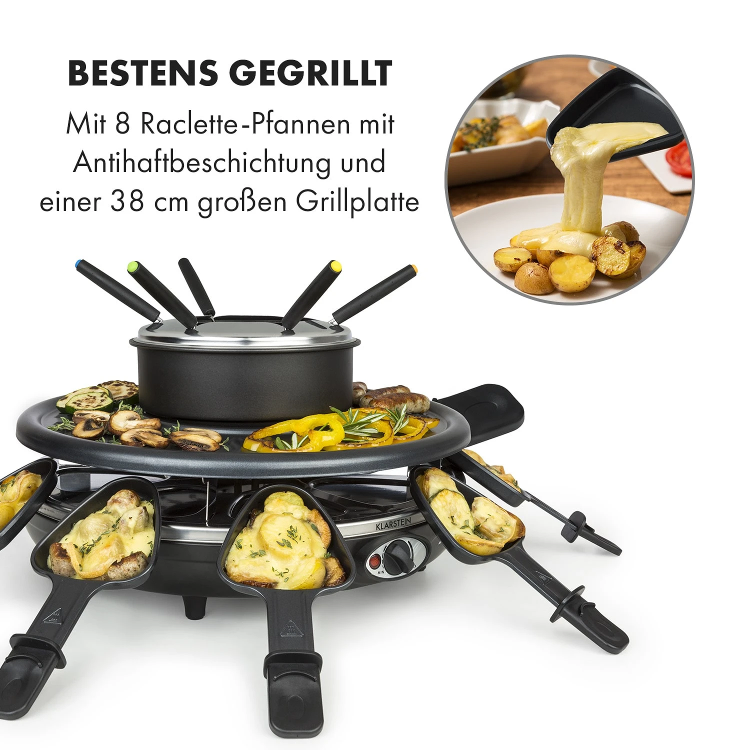 Fonduelette Raclette Und Fondue 1350W 1 Liter 38 Cm Ø Für 8 Personen - Image 3