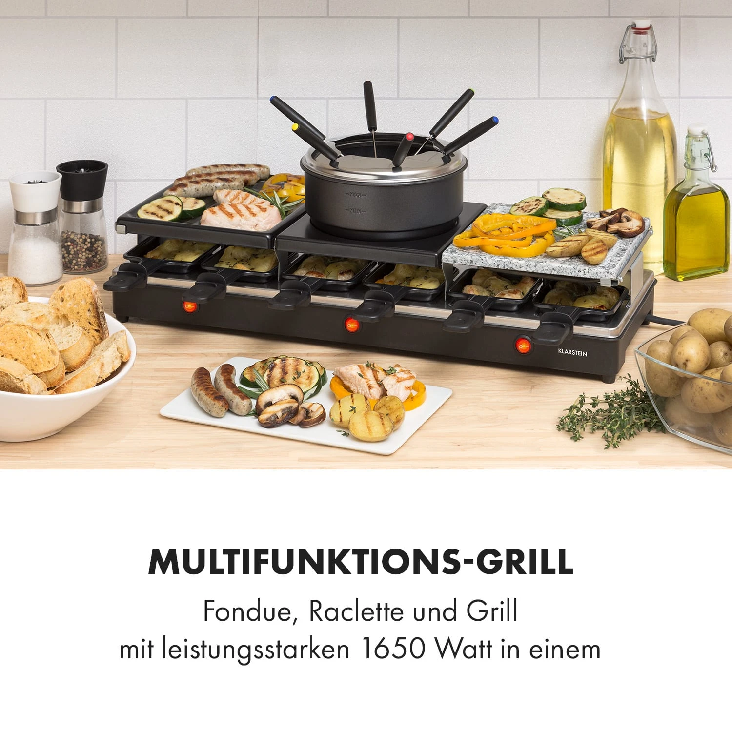 Fonduelette XL 3-in-1 Raclettegrill Fondue Naturstein 1650W 12 Pers - Image 2