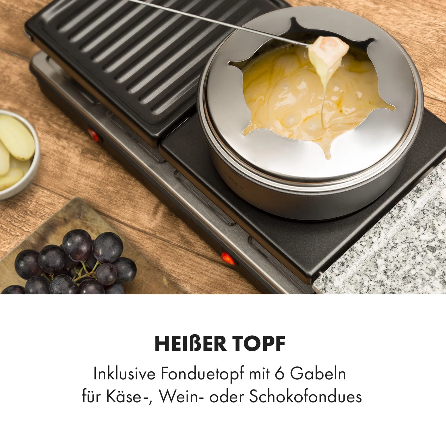 Fonduelette XL 3-in-1 Raclettegrill Fondue Naturstein 1650W 12 Pers - Image 4