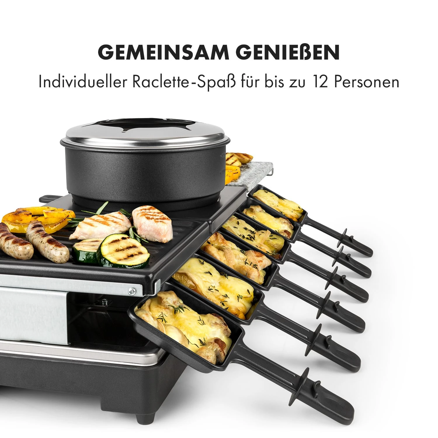 Fonduelette XL 3-in-1 Raclettegrill Fondue Naturstein 1650W 12 Pers - Image 5