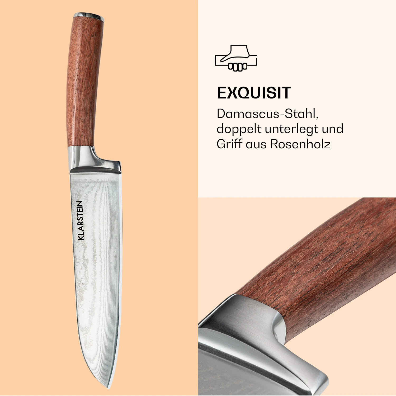 Kishiko Messerset Damaszener-Stahl 3-teilig Extra Scharf Rosenholz - Image 5