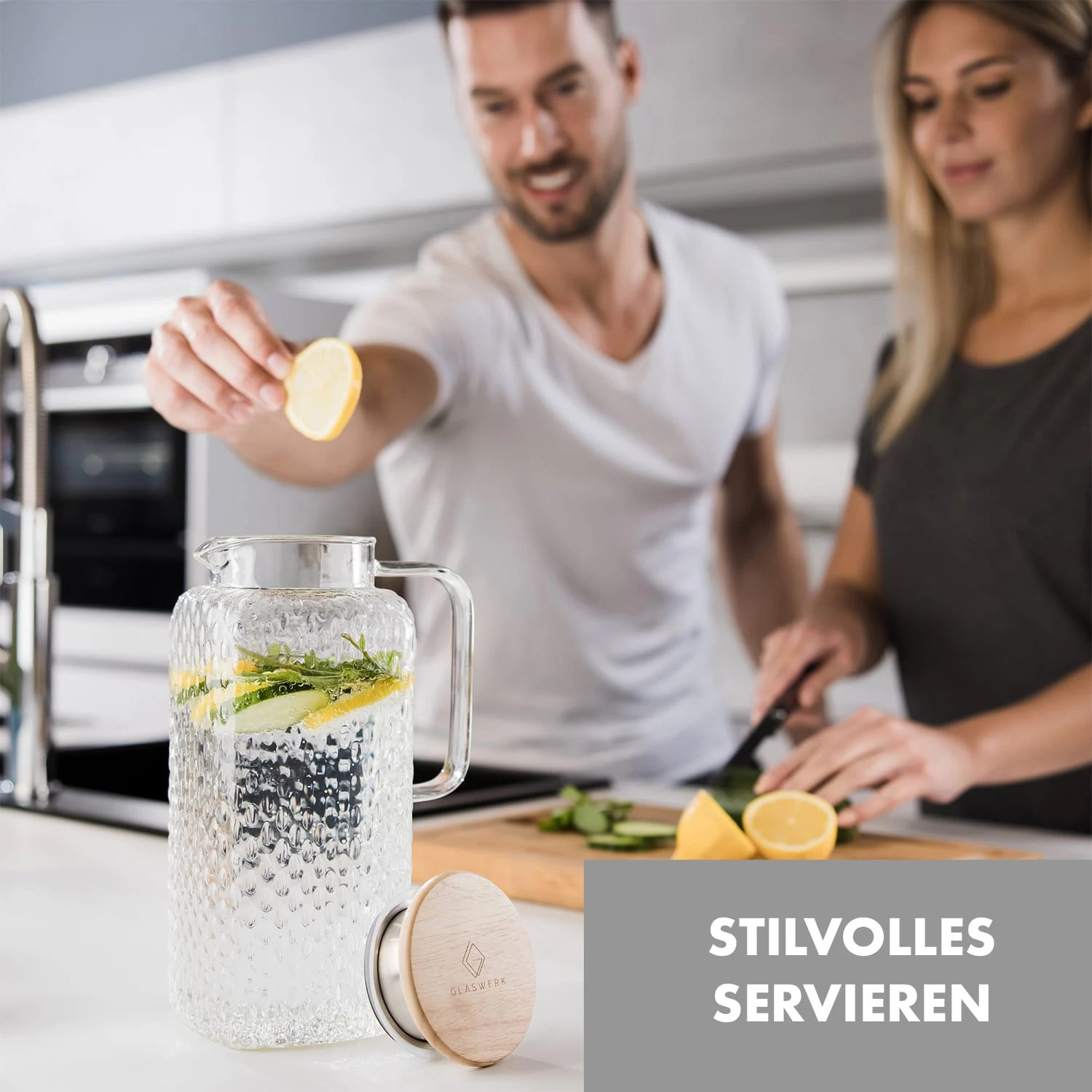 Glaswerk Livenza Wasserkrug 1,9 Liter Borosilikatglas Edelstahlsieb Deckel - Image 2