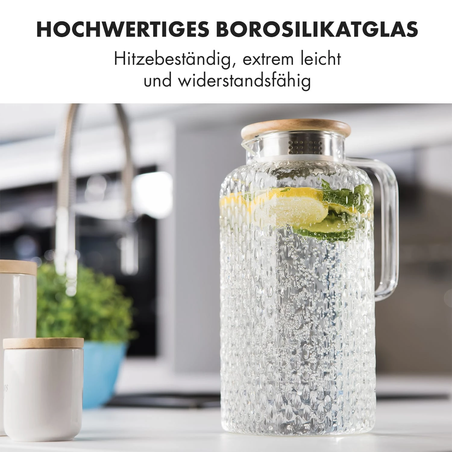Glaswerk Livenza Wasserkrug 1,9 Liter Borosilikatglas Edelstahlsieb Deckel - Image 3