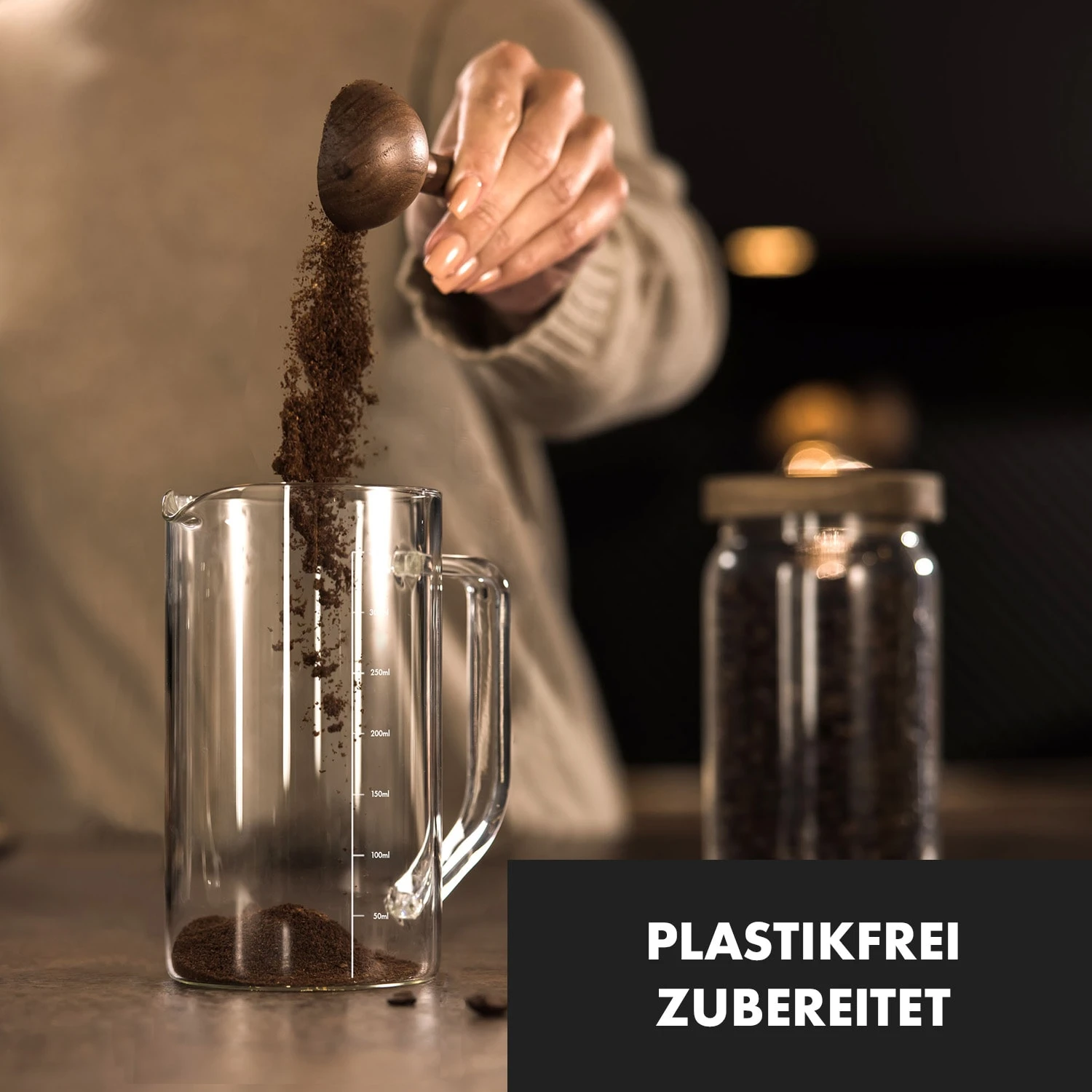 Glaswerk Ristretto French Press 0,35 Liter Borosilikatglas Edelstahl Walnussholz - Image 2