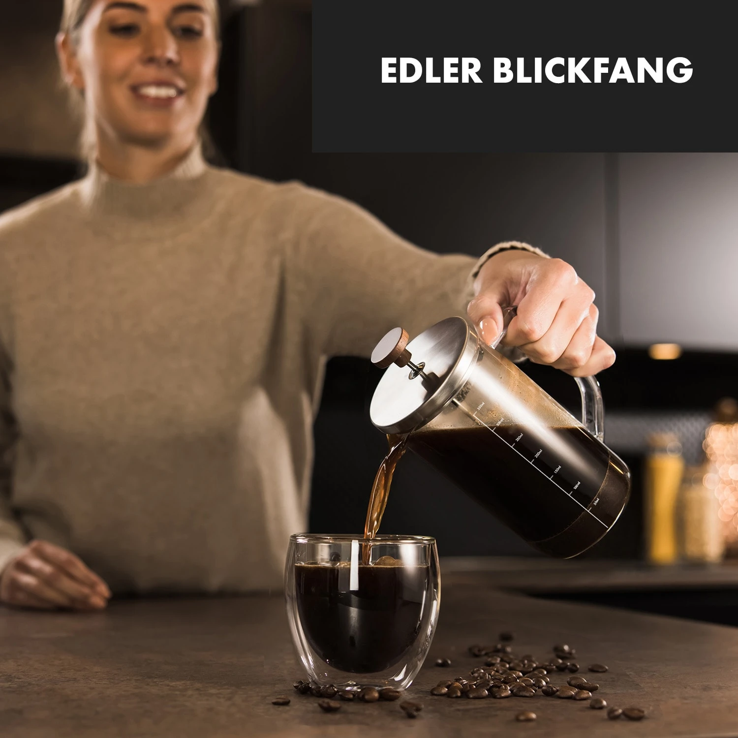 Glaswerk Ristretto French Press 0,35 Liter Borosilikatglas Edelstahl Walnussholz - Image 4