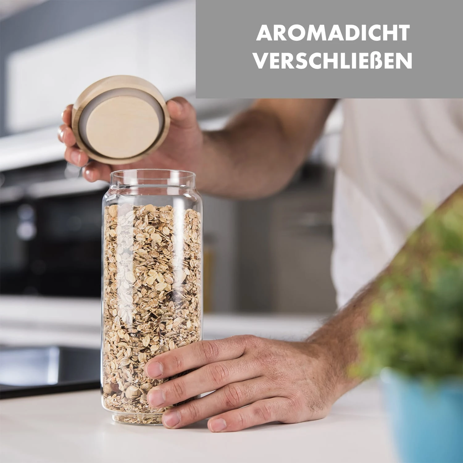 Glaswerk Lovage Vorratsgläser 0,75 1,1 1,5 L 3er Set Borosilikatglas Akazienholzdeckel Silikon - Image 3