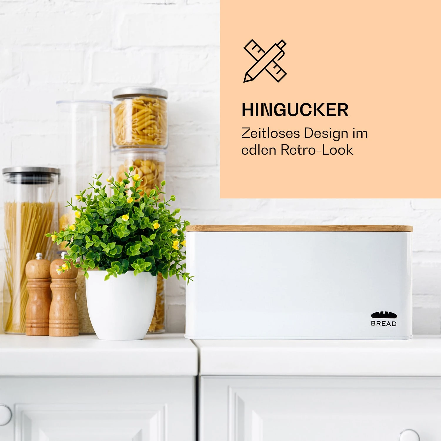 Oklahoma Brotkasten Metall 35,5x15,5x23 Cm Bambus-Deckel Schneidebrett - Image 2