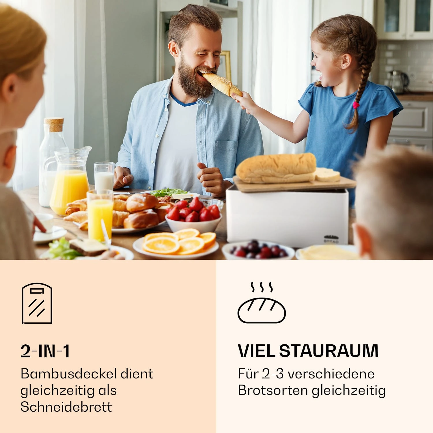 Oklahoma Brotkasten Metall 35,5x15,5x23 Cm Bambus-Deckel Schneidebrett - Image 3