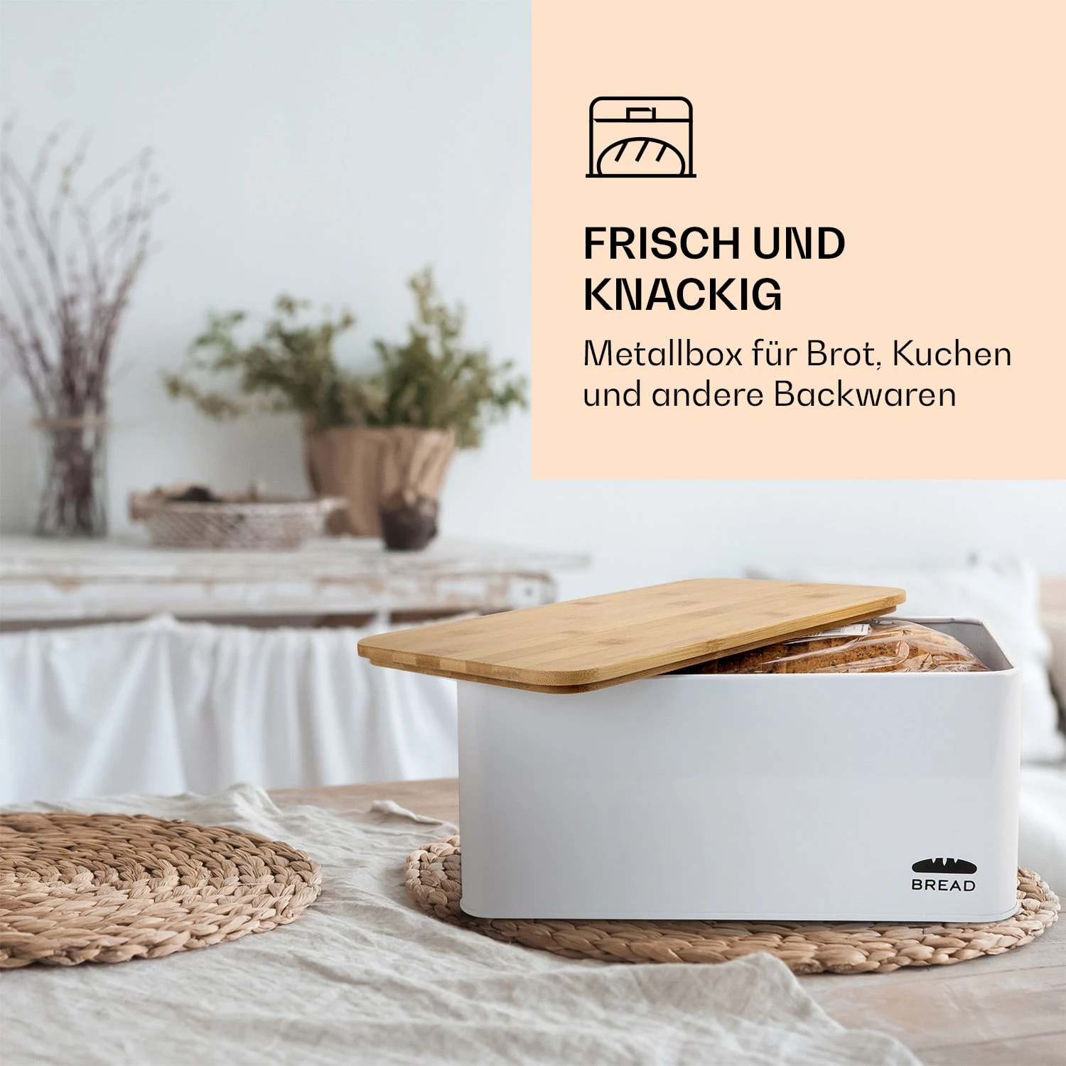 Oklahoma Brotkasten Metall 35,5x15,5x23 Cm Bambus-Deckel Schneidebrett - Image 4