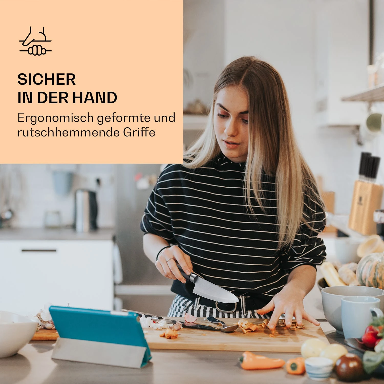 Kitano 8tlg. Messer-Set Mit Block 7 Messer Stahl Edler Holzblock - Image 2