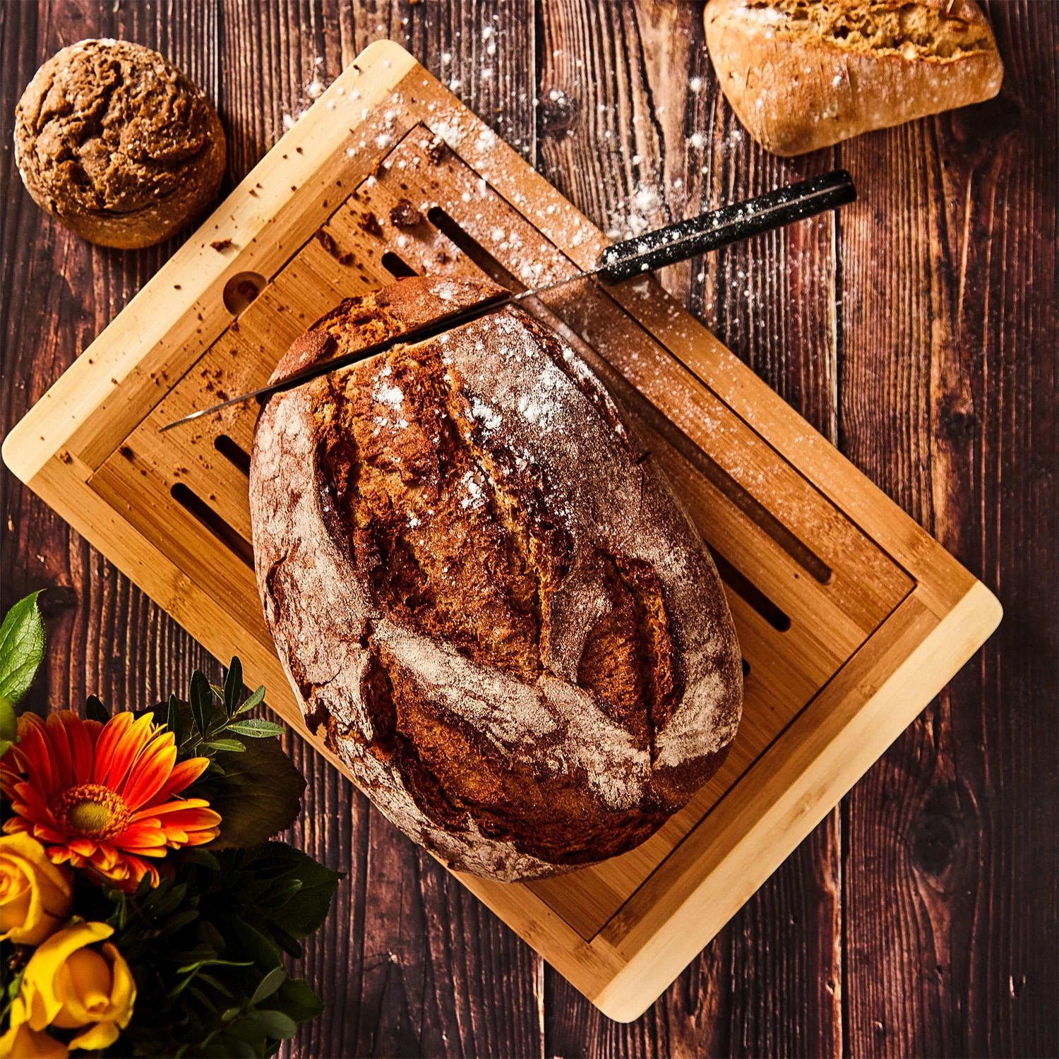 Brotschneidebrett Mit Krümelfach Bambus 38 X 3 X 25,5 Cm (BxHxT) Recycelbar - Image 2