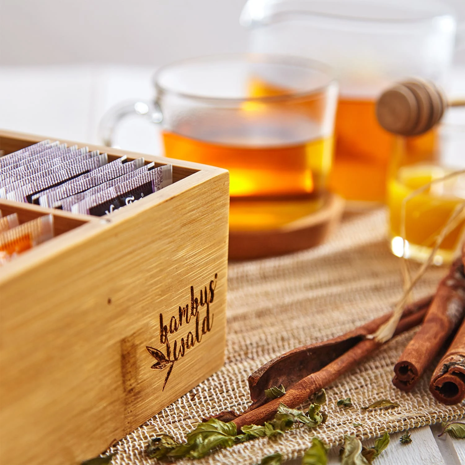 Teebox 6 Fächer 90 Teebeutel Kunststoff-Sichtfenster Bambus - Image 2