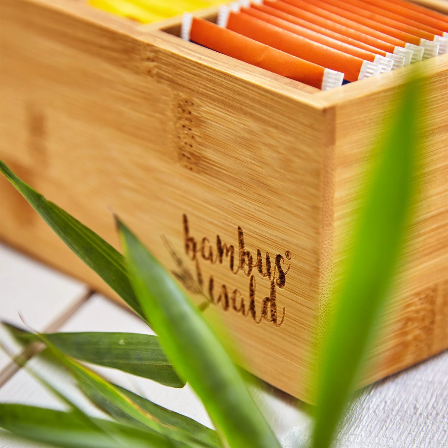 Teebox 6 Fächer 90 Teebeutel Kunststoff-Sichtfenster Bambus - Image 6