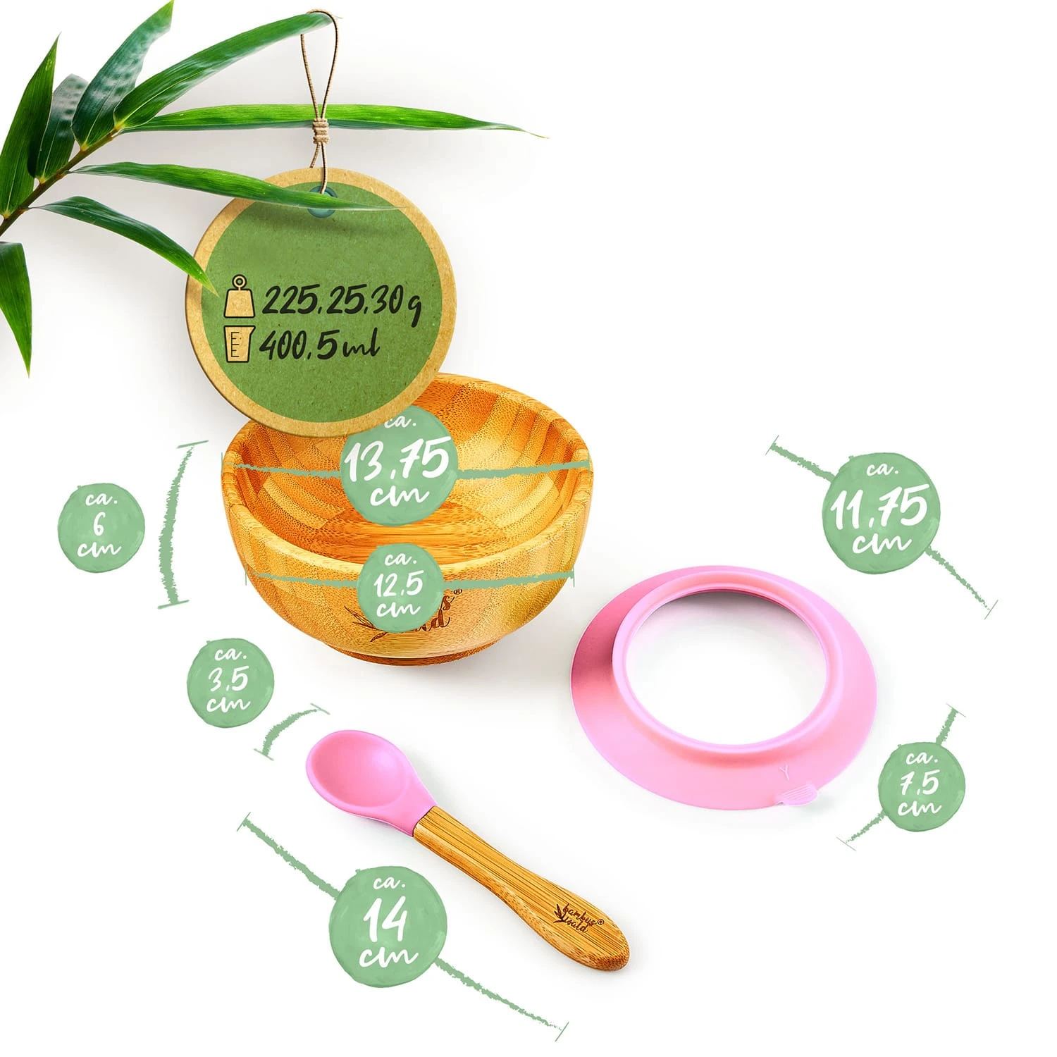 Kindergeschirr Mit Bambusschale Und Löffel 400 Ml Inkl. Saugnapf Ø: 13,7 Cm - Image 6