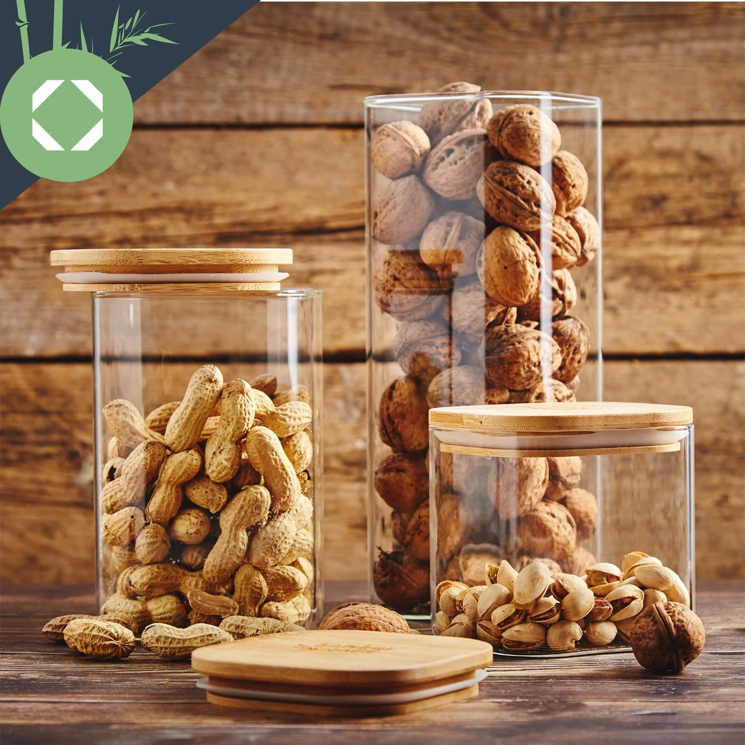 Eckiges Glas Mit Bambusdeckel Luftdicht Mit Silikonring 10x16x10 Cm 3x 1200 Ml - Image 4