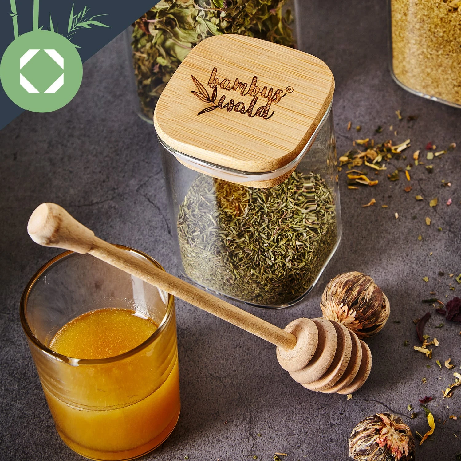 Eckiges Glas Mit Bambusdeckel Luftdicht Mit Silikonring 10x16x10 Cm 3x 1200 Ml - Image 6