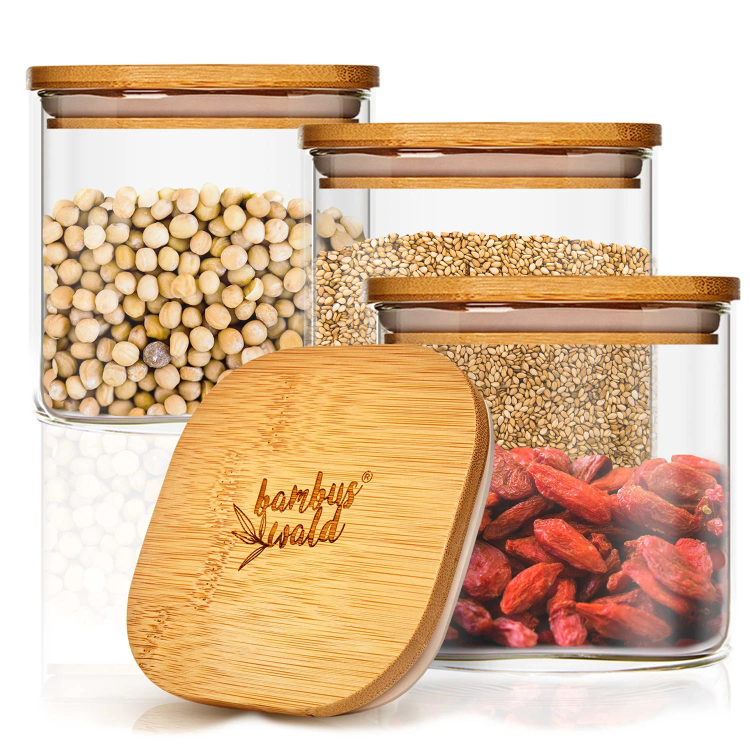 Eckiges Glas Mit Bambusdeckel Luftdicht Mit Silikonring 10x10x10 Cm 3x 700 Ml