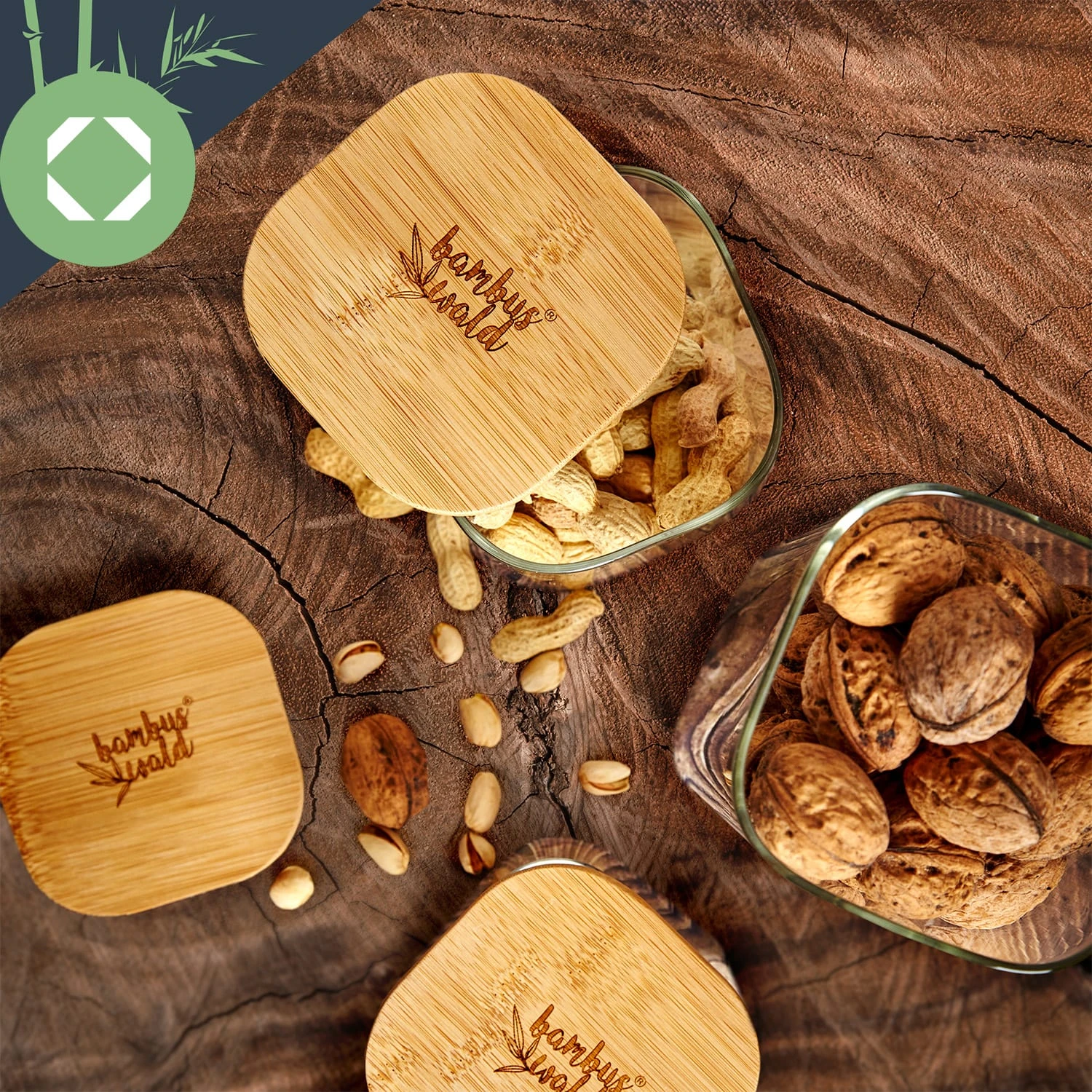 Eckiges Glas Mit Bambusdeckel Luftdicht Mit Silikonring 10x10x10 Cm 3x 700 Ml - Image 5