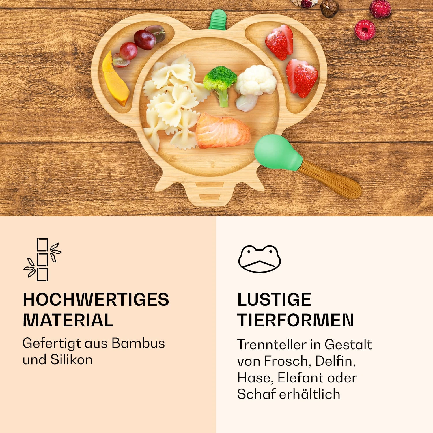 Kindergeschirr Bambusteller & Löffel 250 Ml Inkl. Saugnapf 18 X 18 Cm - Image 4