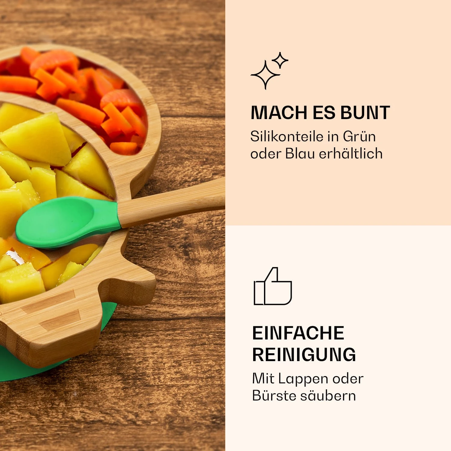 Kindergeschirr Bambusteller & Löffel 250 Ml Inkl. Saugnapf 18 X 18 Cm - Image 5