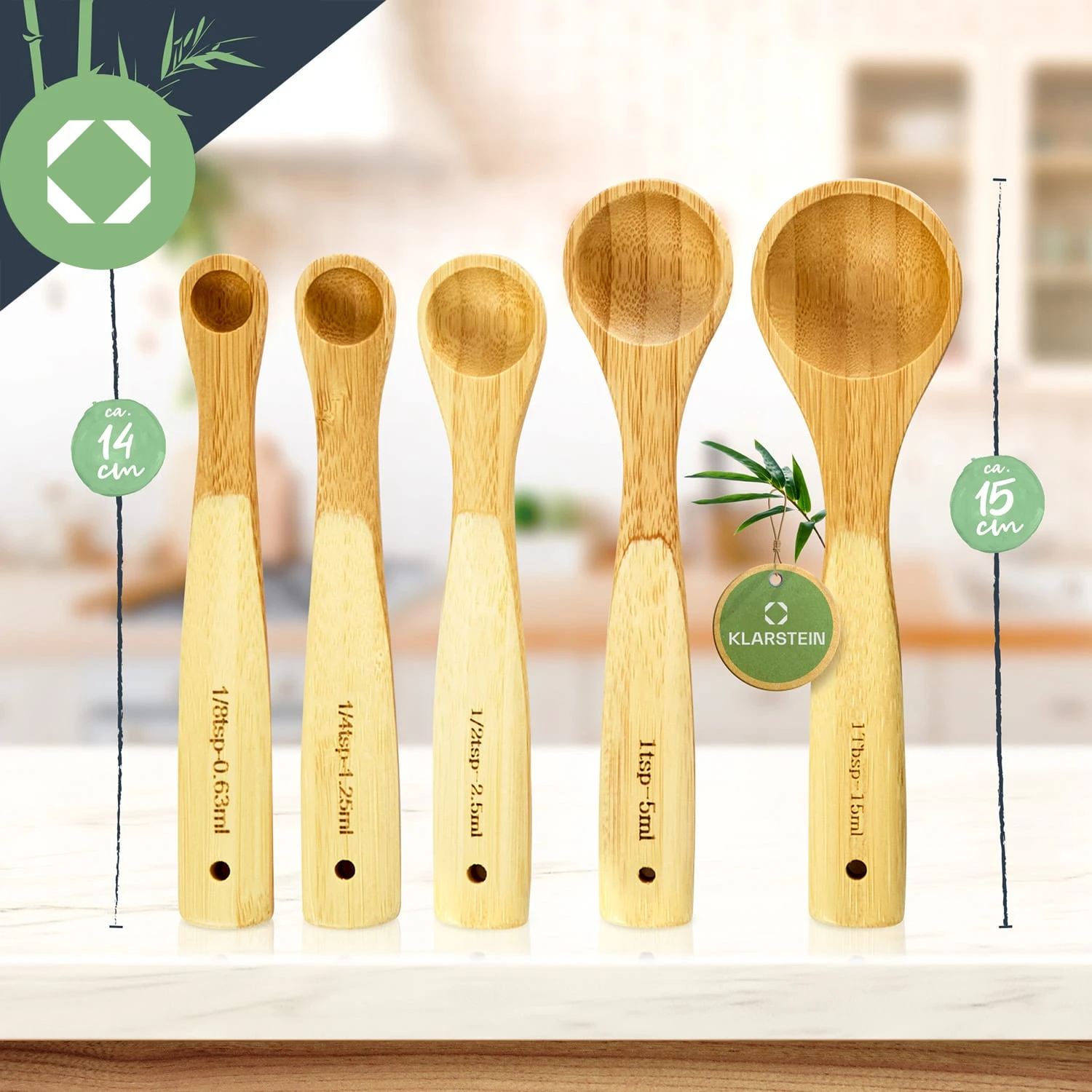 Messlöffel-Set Back- Und Kochbesteck Ideales Abmessen 5er-Set Bambus - Image 7