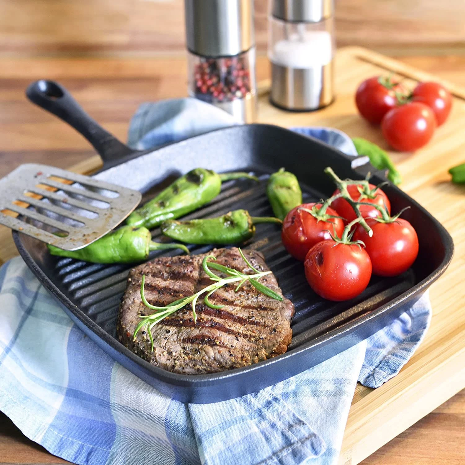 Malvi Bratpfanne 22,5 Cm Gusseisen Eckig Geriffelt Voreingebrannt - Image 2