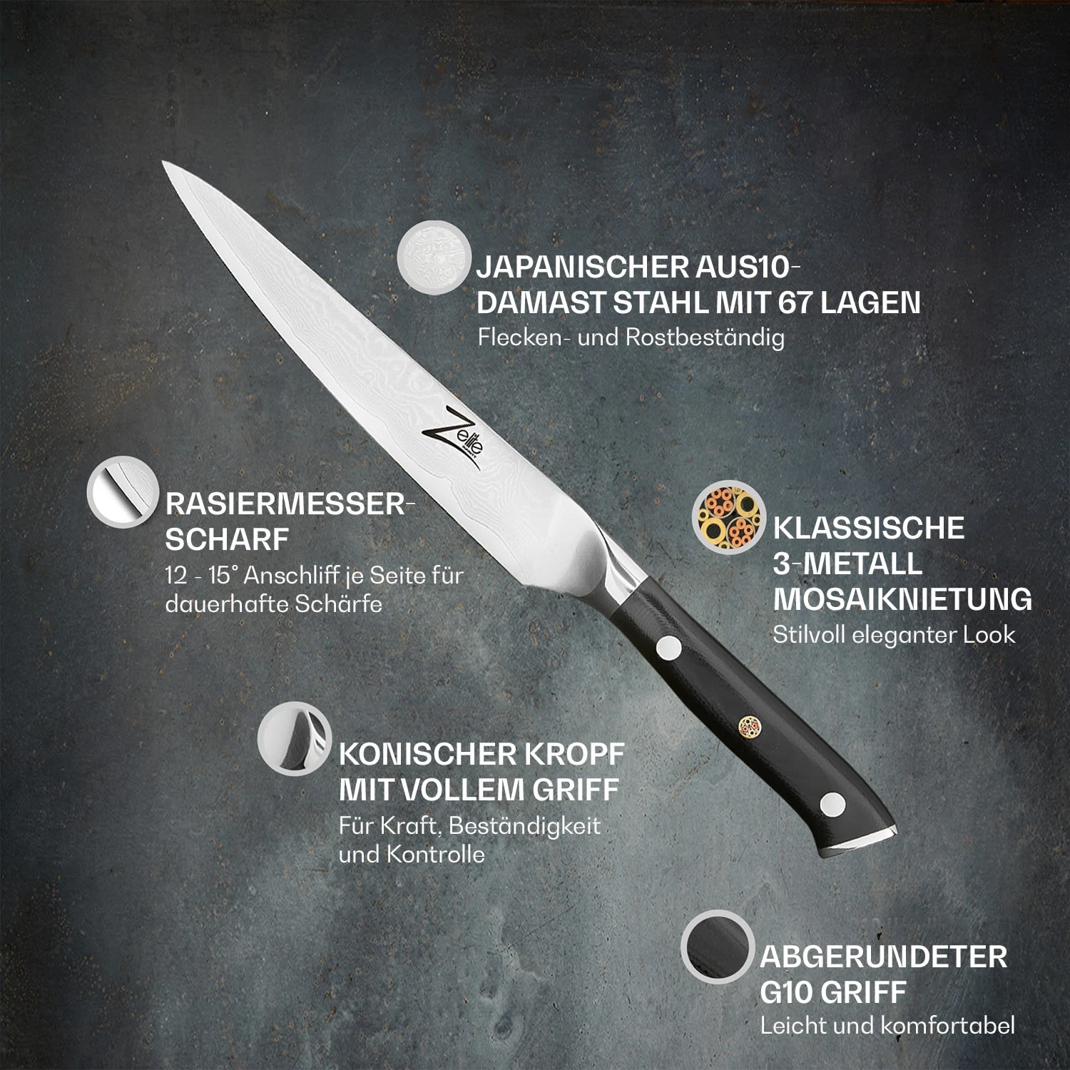 Alpha-Royal Japanese Serie 6" Allzweckmesser Damaszener-Stahl 67-lagig - Image 2