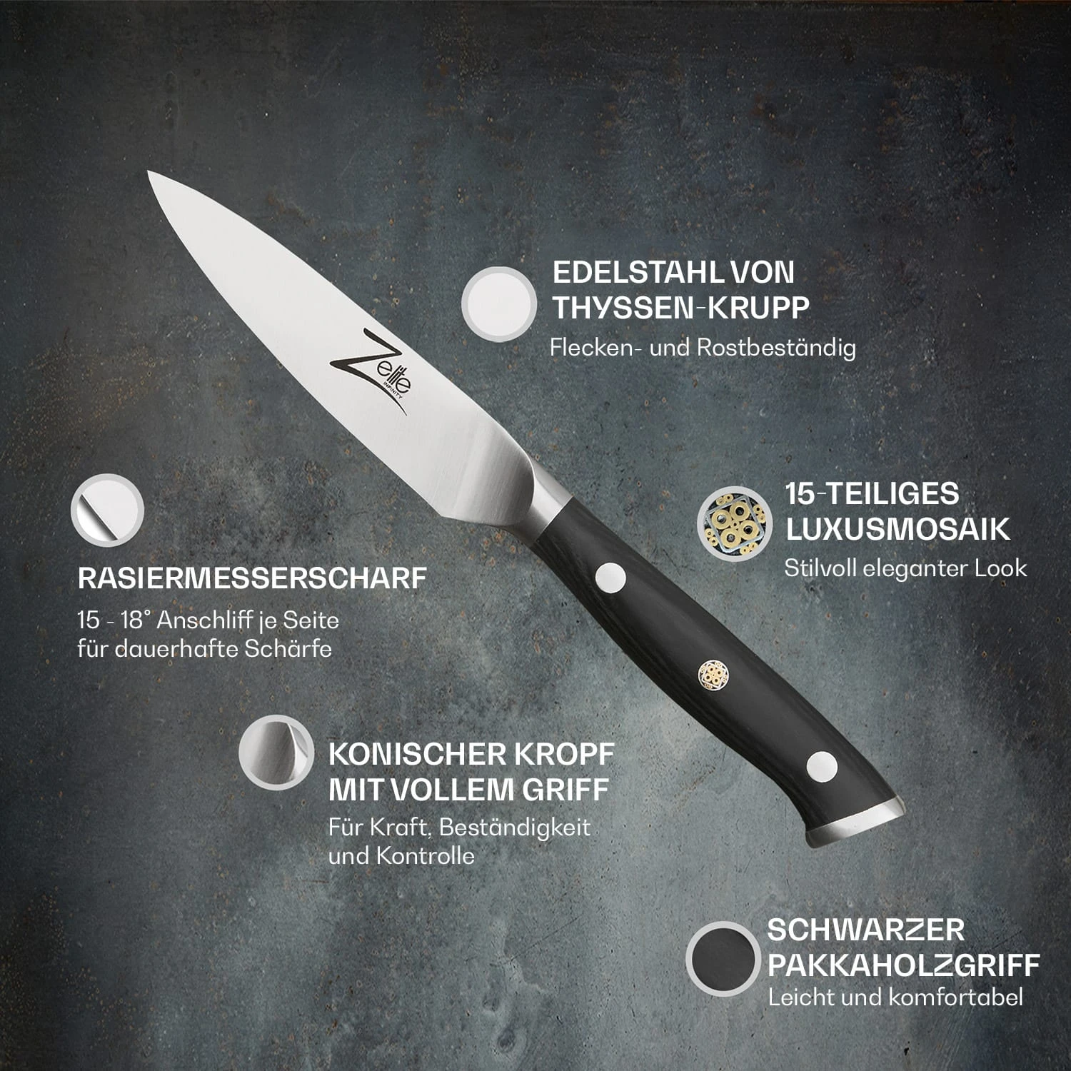 Alpha-Royal German 4" Schälmesser 56 HCR Damaszenerstahl - Image 2