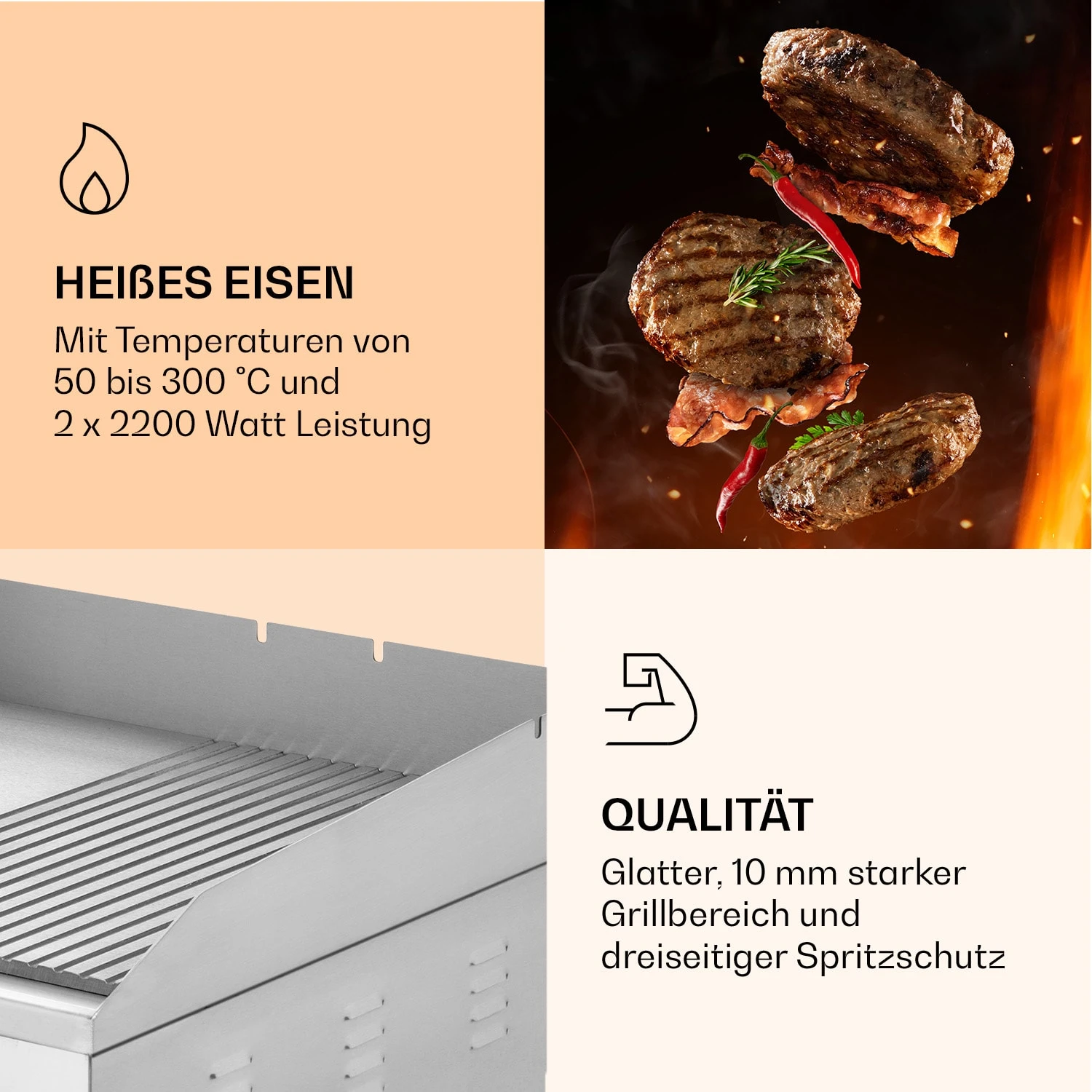 Grillmeile 4400 Elektrogrill Plancha 2x2200W Grillplatte Edelstahl - Image 5