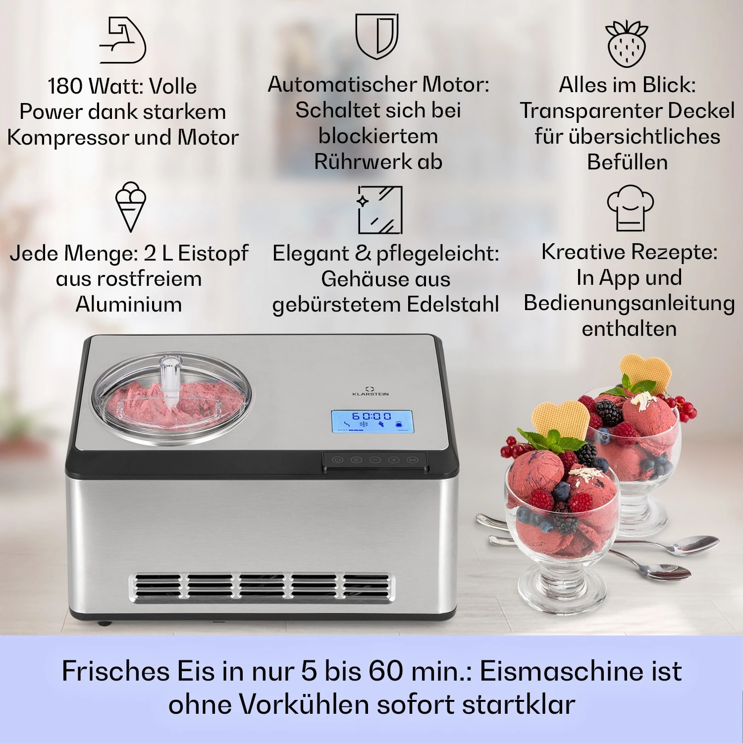 Dolce Bacio Smart Eiscremebereiter Yogurtmaker Kompressor 2 Liter WiFi Touch Edelstahl - Image 2