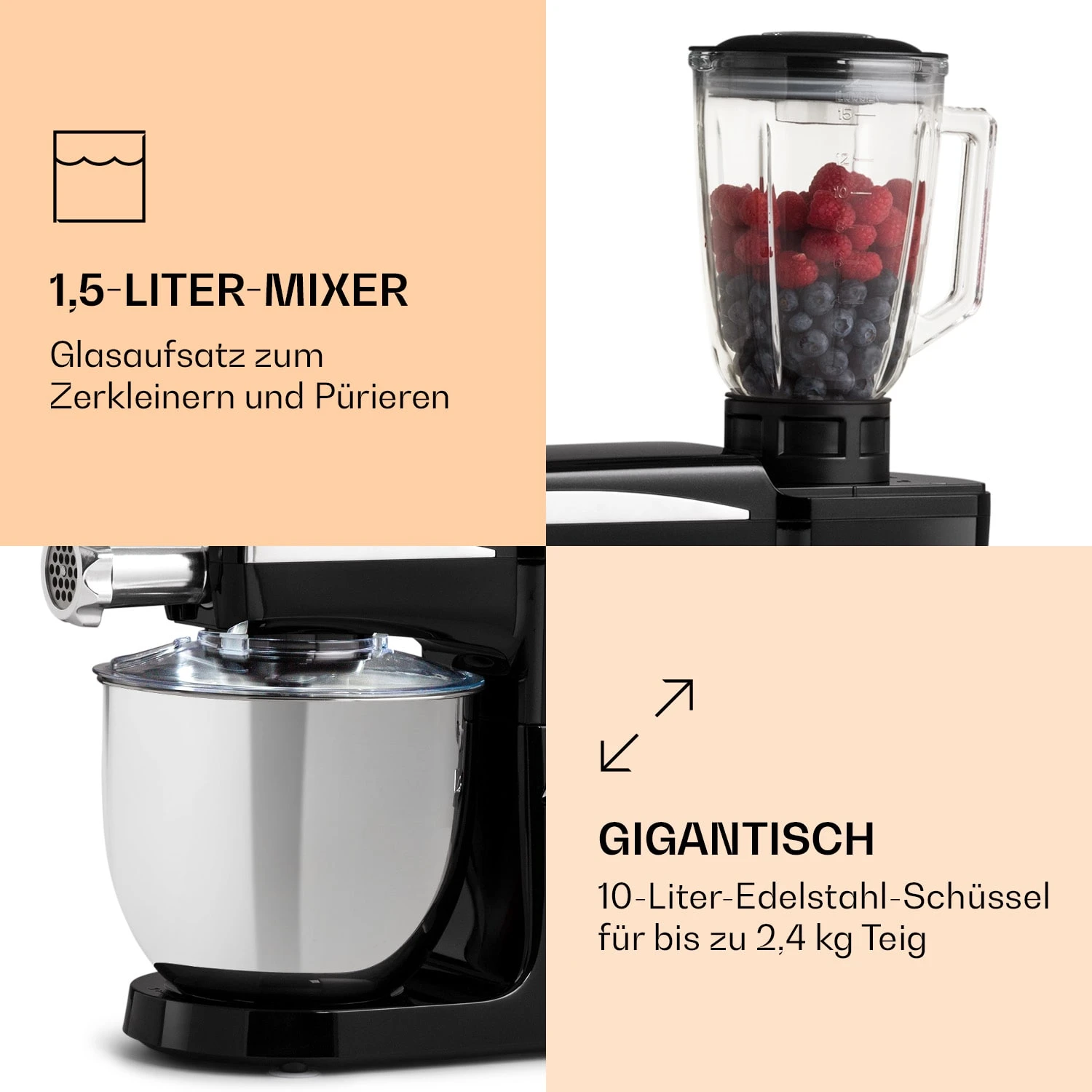 Renata Rossa Küchenmaschine 3-in-1 2000W 2,7PS 5Ltr Edelstahl BPA-frei - Image 6