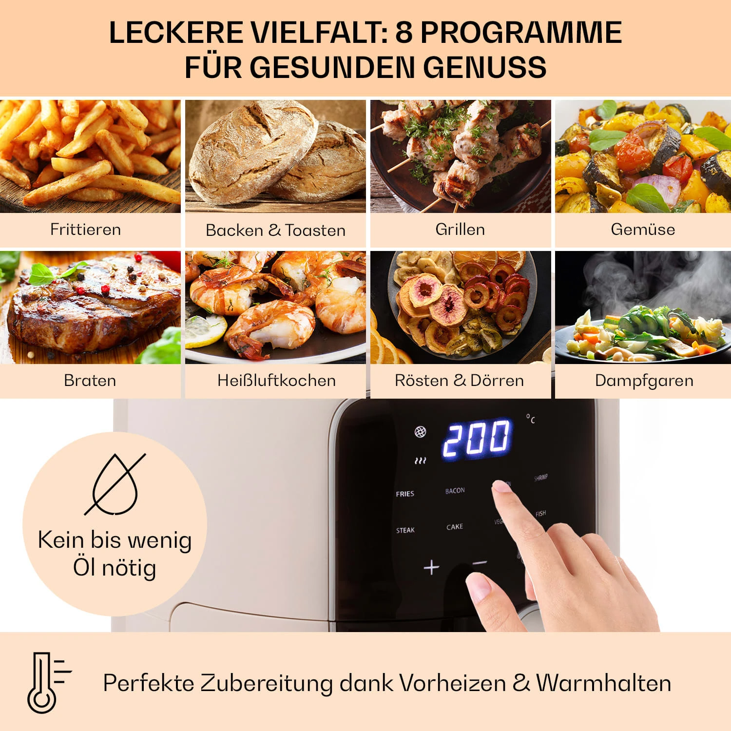 Crisp-Pro Heißluftfritteuse Air Fryer 1400W 3,5 Ltr 8 Programme Timer - Image 3