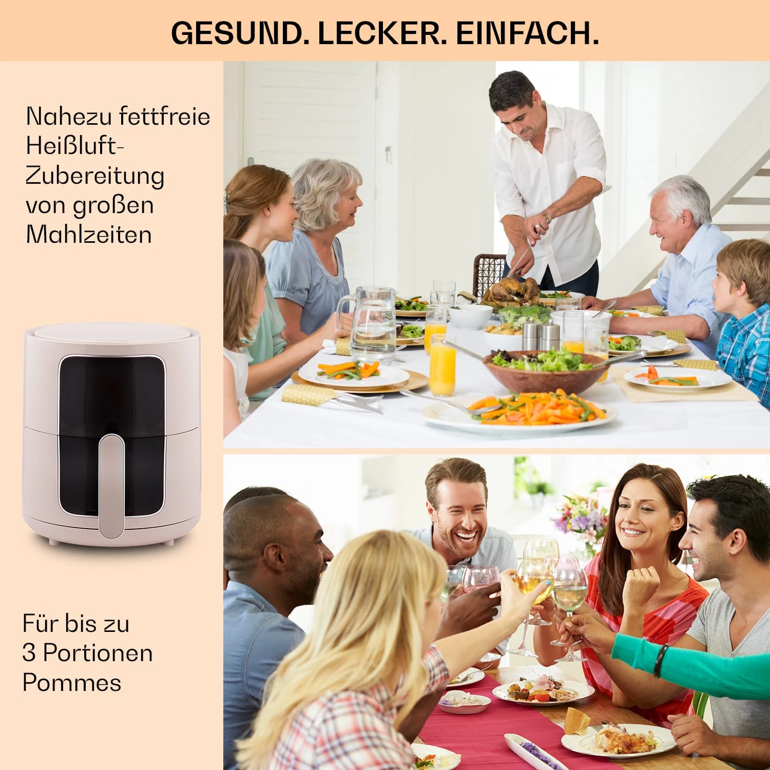Crisp-Pro Heißluftfritteuse Air Fryer 1400W 3,5 Ltr 8 Programme Timer - Image 5