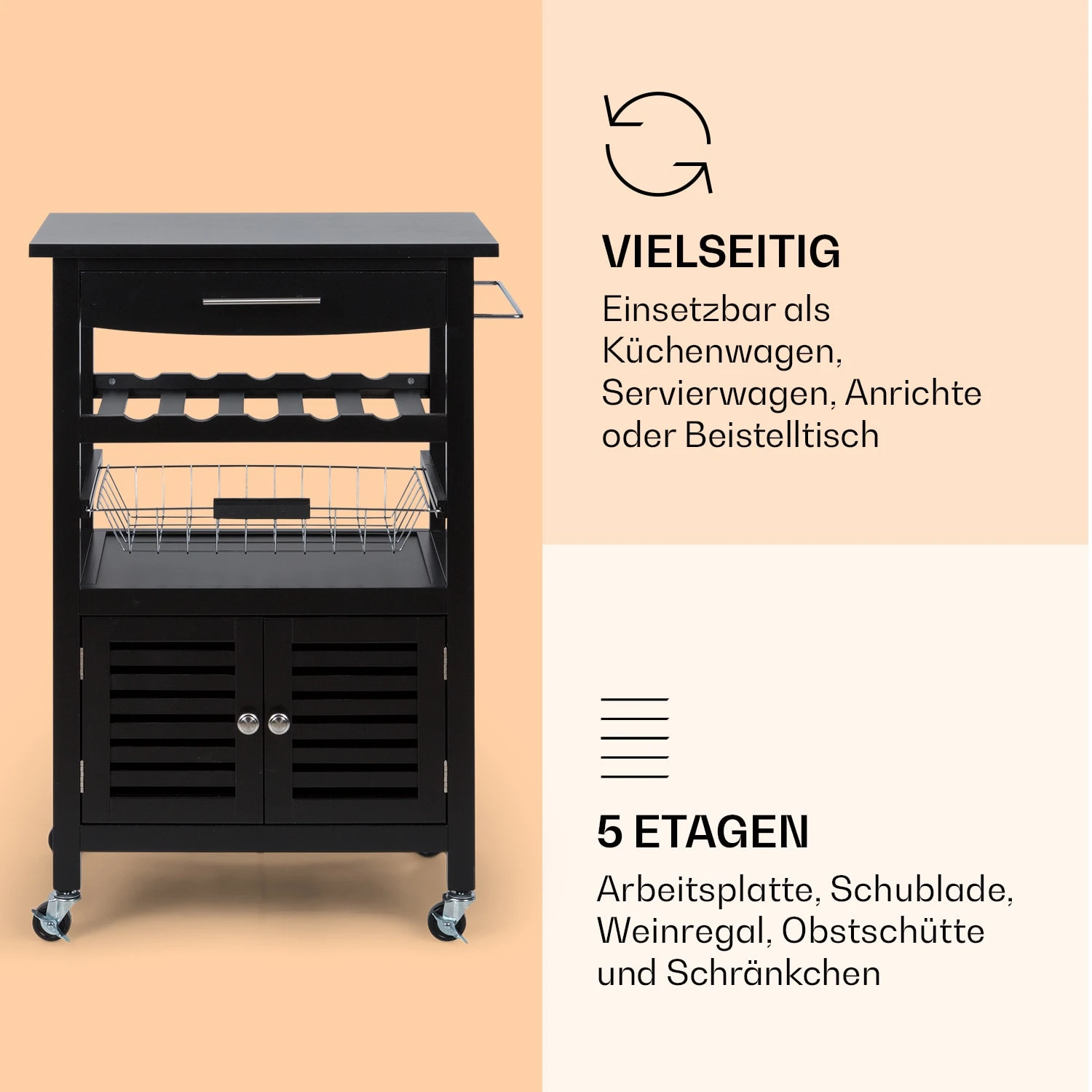 Louisiana Servierwagen Küchenwagen 5 Etagen Holz Handtuchhalter Mobil - Image 4