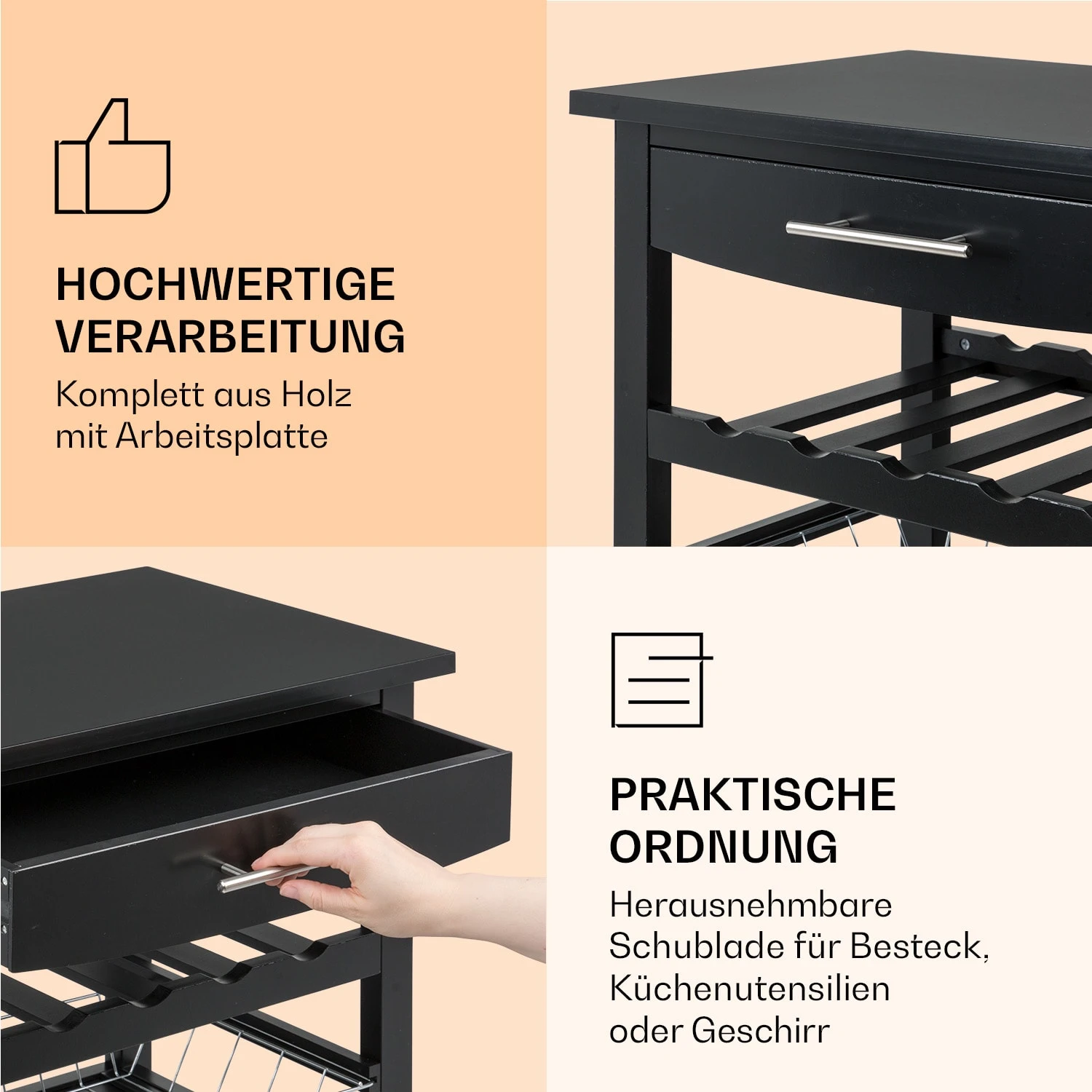 Louisiana Servierwagen Küchenwagen 5 Etagen Holz Handtuchhalter Mobil - Image 5