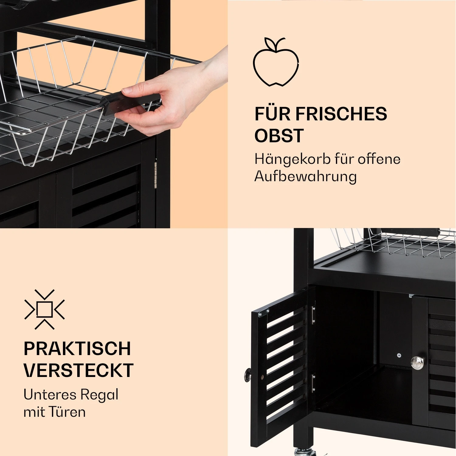 Louisiana Servierwagen Küchenwagen 5 Etagen Holz Handtuchhalter Mobil - Image 6