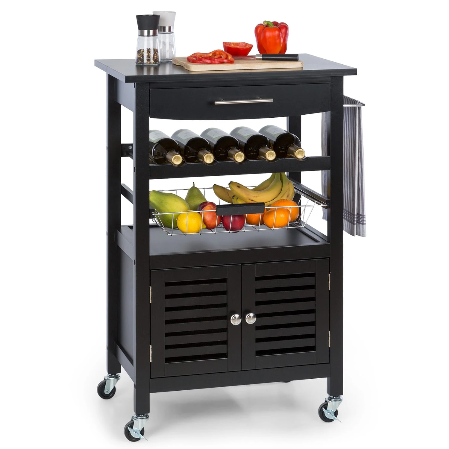 Louisiana Servierwagen Küchenwagen 5 Etagen Holz Handtuchhalter Mobil