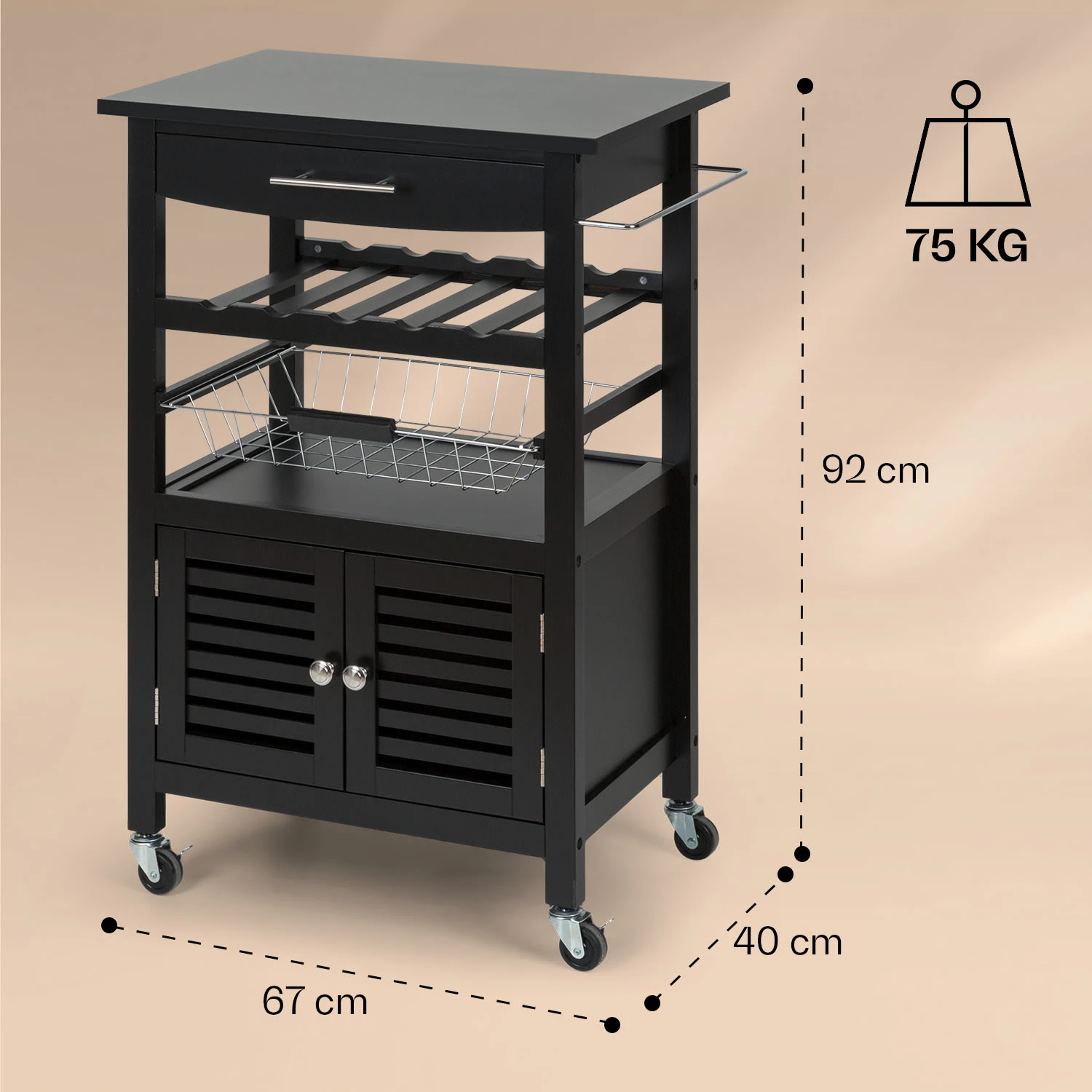 Louisiana Servierwagen Küchenwagen 5 Etagen Holz Handtuchhalter Mobil - Image 8