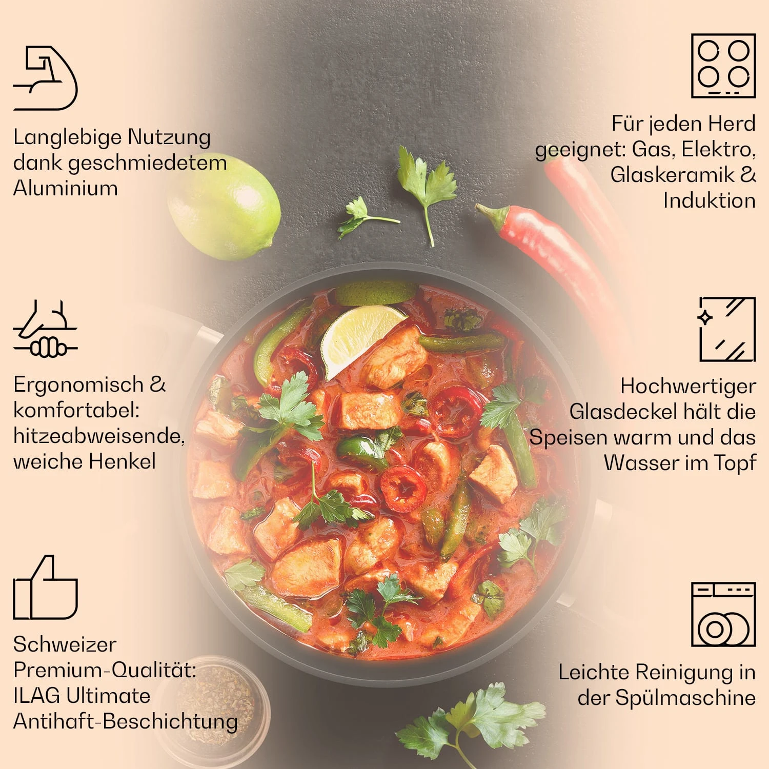 Noto Endurance Kochtopf Ø28cm Geschmiedetes Aluminium Deckel Induktion PTFE-Antihaftbeschichtung - Image 2