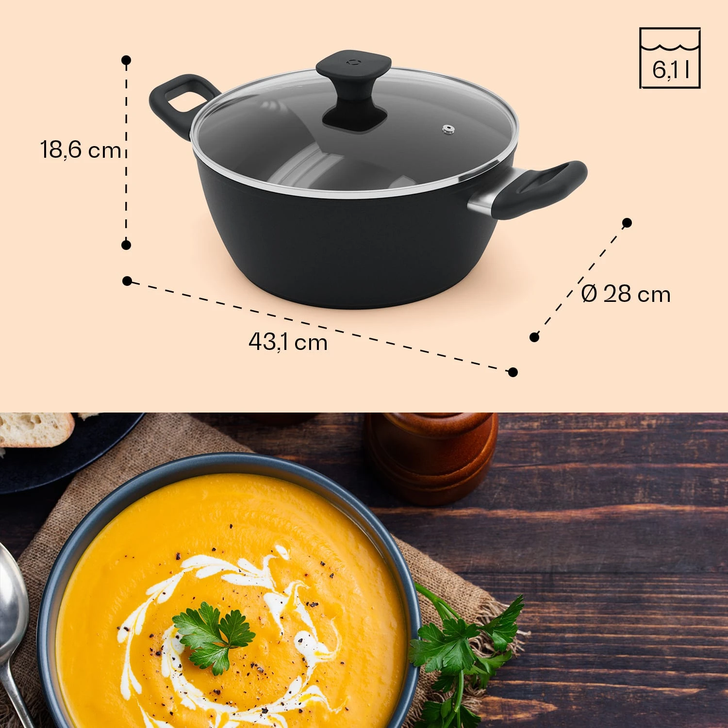 Noto Endurance Kochtopf Ø28cm Geschmiedetes Aluminium Deckel Induktion PTFE-Antihaftbeschichtung - Image 9