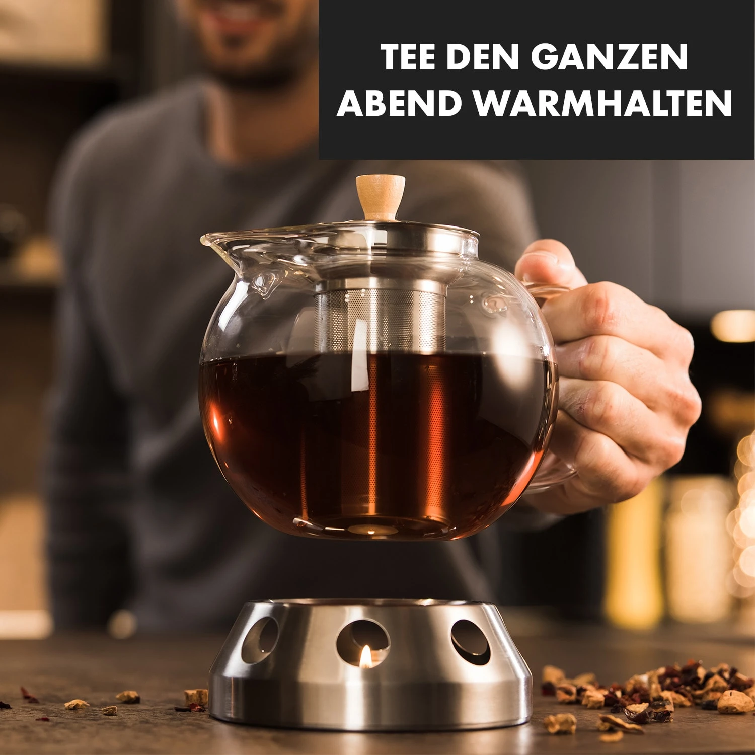 Sencha Design-Teekanne Mit Hibiscus Edelstahl-Stövchen 1,3 L Siebeinsatz - Image 2