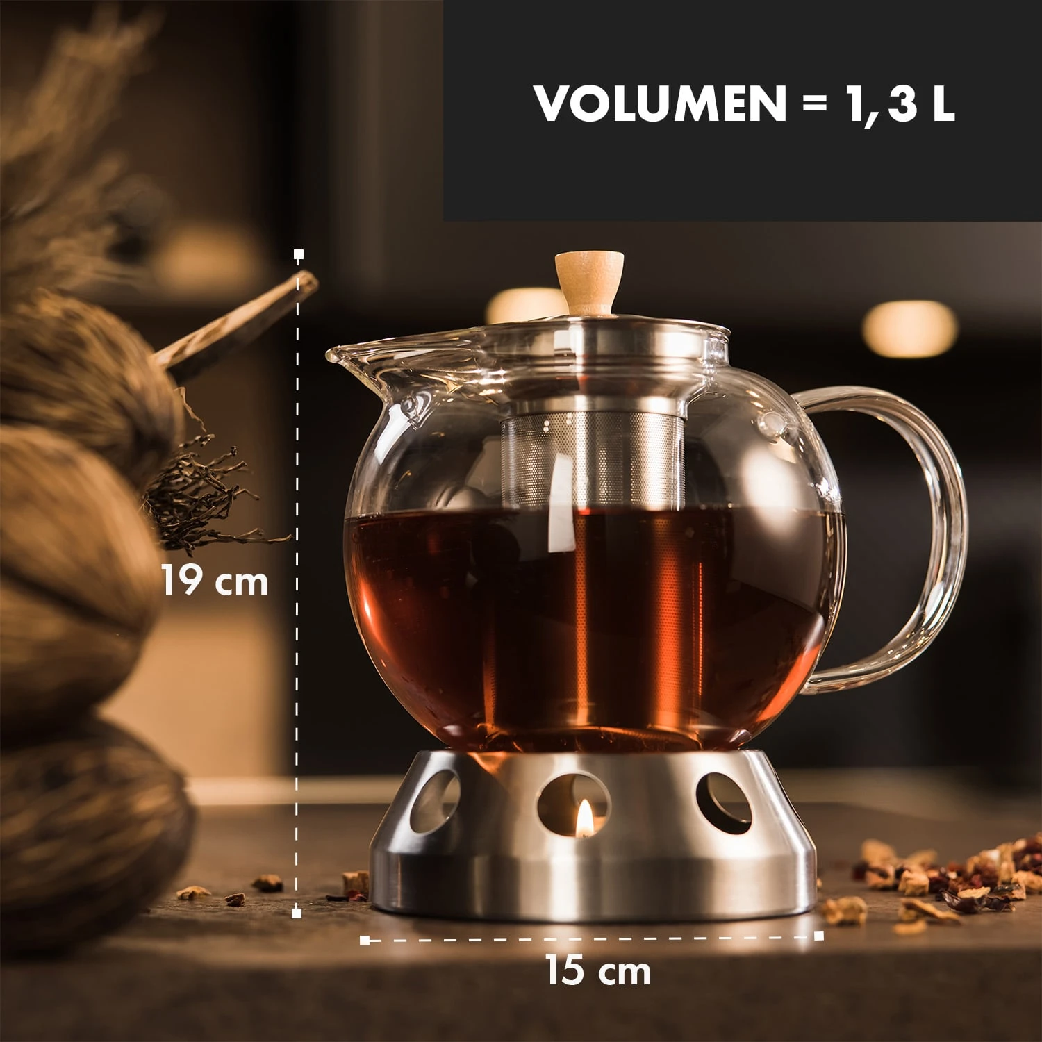 Sencha Design-Teekanne Mit Hibiscus Edelstahl-Stövchen 1,3 L Siebeinsatz - Image 7