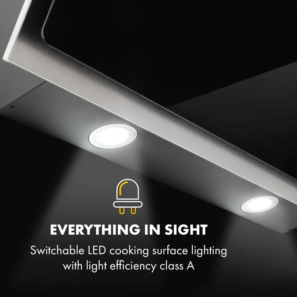 Klarstein Alessia Dunstabzugshaube , 90 Cm , EEK B , 350 M³/h , Push Control , LED-Beleuchtung , Abluft Oder Umluft , Kopffreihaube , Wandhaube , Edelstahl-Glas-Mix , Schwarz - Image 8